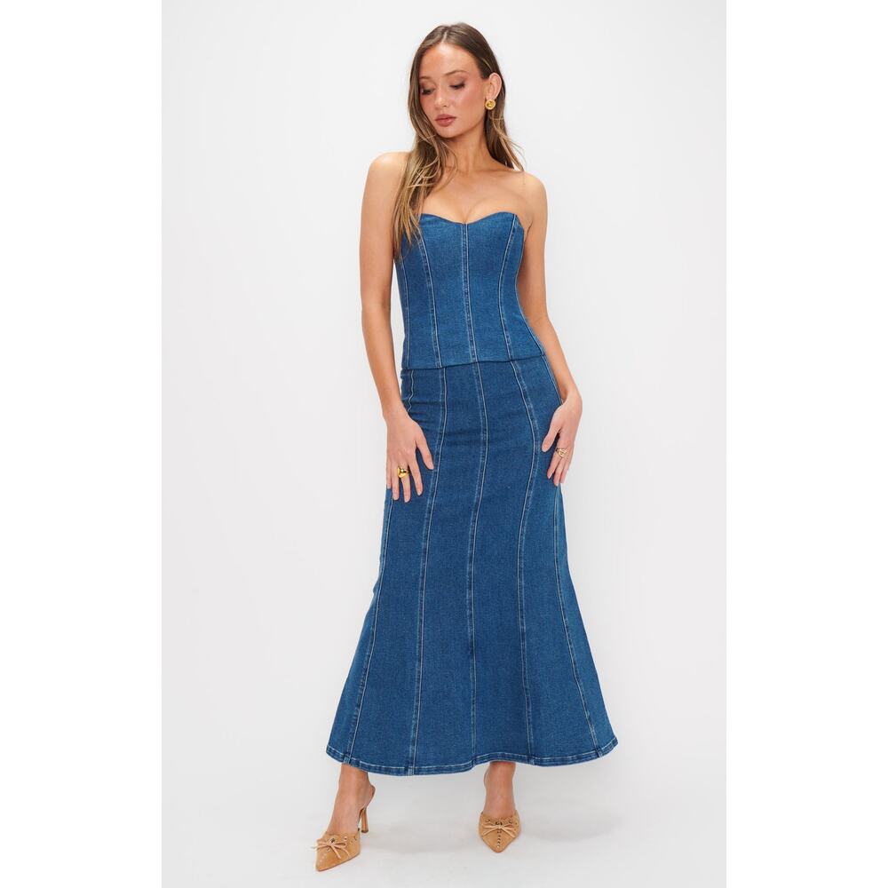 Show Me Your Mumu Baton Rouge Skirt in Blue Indigo XS NWT